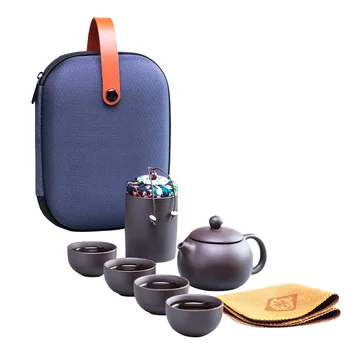 Портативный керамический дорожный кунг-фу с сумкой подарков, 4 чашки, одна канистра для чая и заварочный чайник, фарфоровый чайный сервиз