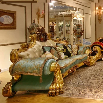 Королевский роскошный итальянский диван, роскошная вилла-дворец, элитная мебель, гостиная, европейский диван из массива дерева с резьбой по ткани
