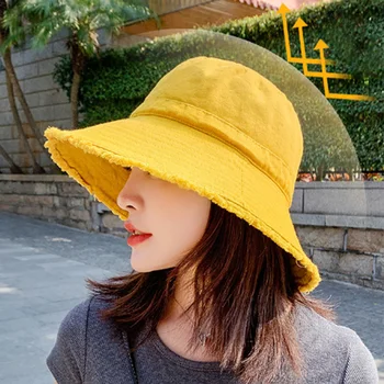 Корейская рыбацкая шляпа с меховой опушкой, Джинсовая кепка-ведро с большими полями и ветрозащитной веревкой, женская модная Ретро-панама, летняя солнцезащитная шляпа с защитой от ультрафиолета
