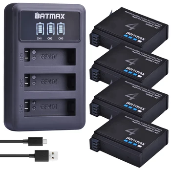 4шт 1680 мАч Замена Батареи Gopro Hero 4 + Светодиодное USB-зарядное устройство с 3 слотами для экшн-камеры GoPro HERO4 GoPro AHDBT-401 Bateria