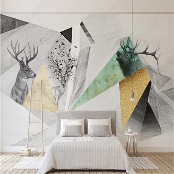 Скандинавский минималистичный фон с изображением Лося, стена с абстрактными геометрическими квадратами, обои, Фрески 3d для спальни, гостиной, домашнего декора