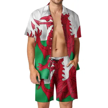 Флаг Уэльса, Мужской Пляжный костюм, Комплект из 2 предметов, Высококачественный Винтажный Домашний Костюм, Размер США
