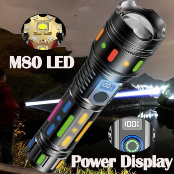 Светодиодный фонарик высокой мощности 80 Вт M80, супер яркий прожектор, Дальнобойный Масштабируемый аварийный фонарь, уличный фонарик, Индикатор мощности