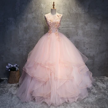 2023 Новые Розовые Пышные платья с круглым вырезом, без рукавов, вечернее платье для выпускного вечера, простое бальное платье Принцессы с цветочным узором, большие размеры, сшитые на заказ