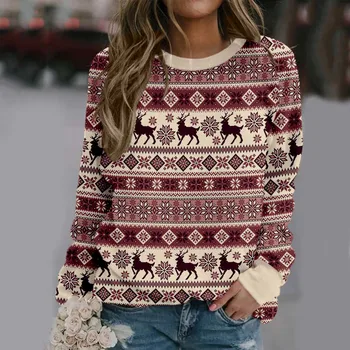 Женская толстовка с рождественским принтом, Удобный выгодный пуловер, толстая блузка Оверсайз, женский свитер с капюшоном в стиле ретро с длинным рукавом