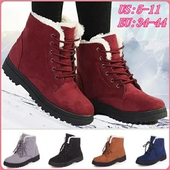 Новые Женские ботинки, Зимние ботинки для женщин, Зимняя обувь на каблуке, Зимние Ботинки, Ботильоны, Botas Mujer, Теплая Плюшевая Женская обувь на меху, Большие Размеры