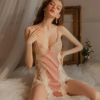 Новое французское легкое роскошное романтическое платье, женская пижама, шелковая юбка-комбинация, сексуальная искушающая домашняя ночная рубашка для сна