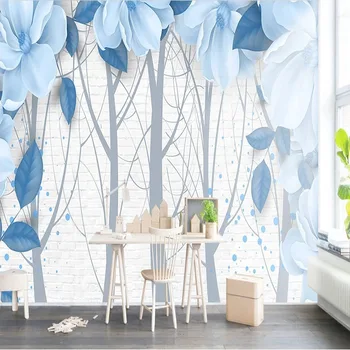 Изготовленная на заказ Синяя 3D Фоновая стена с объемным цветком для телевизора Для современной гостиной, Украшение дивана Papel De Parede Home Décor