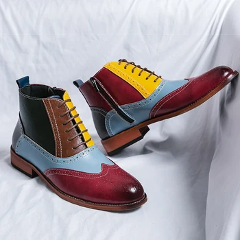 Мужские Рабочие ботинки, многоцветные ботильоны из искусственной кожи, модные деловые ботинки для отдыха и вечеринок, Винтажные классические мужские ботинки