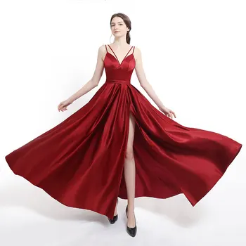 Сексуальное вечернее платье на подтяжках с V-образным вырезом 2023, с разрезом сбоку в виде русалки и длиной до пола, можно настроить по индивидуальному заказу