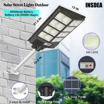 солнечный Уличный фонарь мощностью 1000 Вт с датчиком движения, Уличный 800led Беспроводной солнечный охранный настенный светильник с дистанционным управлением для сада