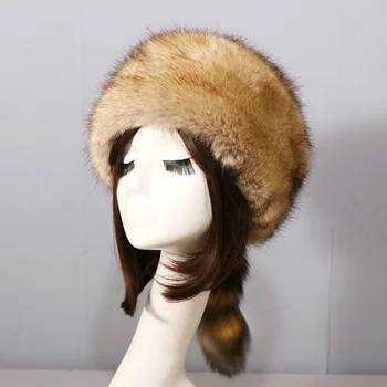 Зимняя шапка из искусственного меха Для женщин и мужчин, русская Круглая шапка-ушанка с плоским верхом, Утолщенные зимние тепловые уличные шапки