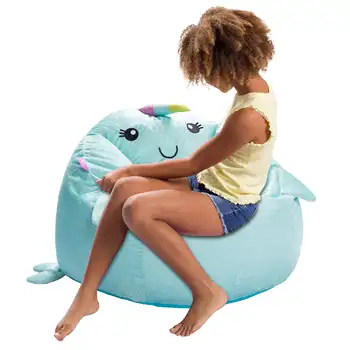Кресло-мешок Posh Creations, Шезлонг из пены с эффектом памяти с мягким покрытием, Детский, 2,5 фута, Синий Нарвал