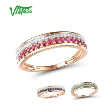 Кольца из розового золота VISTOSO 14K для Леди, подлинный блестящий бриллиант, необычный Рубин, Сапфир, Изумруд, Годовщина Помолвки, Шикарные ювелирные украшения