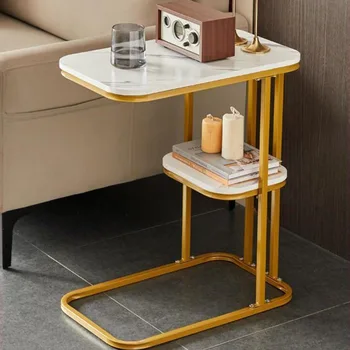 Современный простой журнальный столик, покрытый высокотемпературной краской, Приставной столик, Двухслойная мебель для гостиной, Устойчивый к нагрузке столик для телевизора