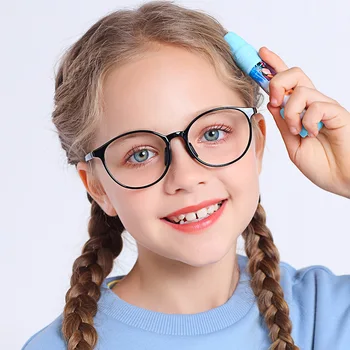 Новые детские круглые очки в антисиневой оправе TR90 для девочек, прочные однотонные очки для мальчиков, милые декоративные компьютерные очки