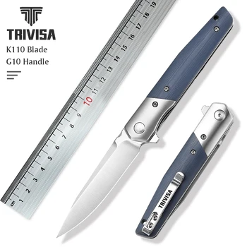 TRIVISA Складной Карманный EDC-Нож для Мужчин, 3,5 “Лезвие BOHLER K110 и ручка G10, Флиппер-Нож с зажимом для Выживания в кемпинге на открытом воздухе