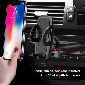Автомобильный держатель для телефона, слот для компакт-диска, крепление для телефона с поворотом на 360 градусов, кнопка разблокировки в одно касание и ручка стабилизации для iPhone 1