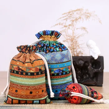 1 шт. Хлопчатобумажная ткань в этническом стиле, карманная сумка на шнурке, сумка для хранения в буддийском стиле, Ювелирный кошелек для монет, сумка для сортировки мелочей