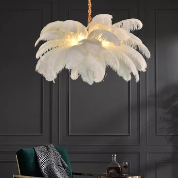 Скандинавское страусиное перо, Светодиодная люстра для домашнего декора в гостиной, лампа для внутреннего освещения спальни, подвесной светильник, подвесные светильники
