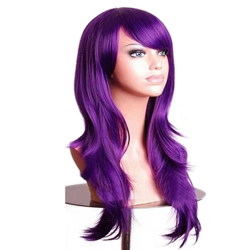 Soowee 70 см Фиолетовые Вьющиеся Парики Поддельные Шиньоны Синтетические Волосы Черный Розовый Красный Синий Косплей Парик для Женщин