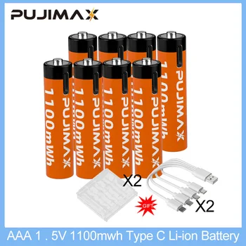 Батарея PUJIMAX AAA1.5V 1100mWh Литий-ионная Аккумуляторная Батарея Типа C Со светодиодной подсветкой 1,5 В Постоянного напряжения Для Зарядки Будильника