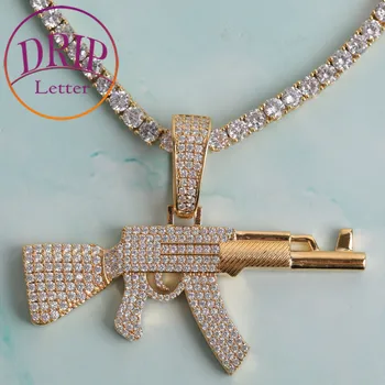 Подвеска-пистолет Iced Out, настоящее позолоченное ювелирное изделие для мужчин, ожерелье в стиле хип-хоп
