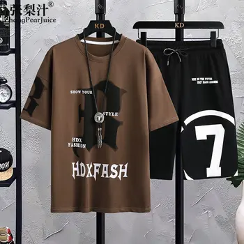 Летний новый мужской комплект, модный спортивный костюм в стиле хип-хоп, футболка и шорты, комплект из двух предметов, мужской уличный комплект одежды