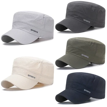 Летняя быстросохнущая плоская верхняя шляпа для Мужчин И женщин, Летние сетчатые дышащие военные кепки, бейсбольная кепка, Кадетская армейская кепка Casquette Militaire