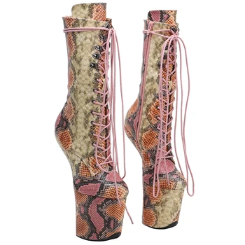 Ботильоны на платформе Leecabe из искусственной кожи со змеиным верхом, Пикантные экзотические туфли для танцев на шесте без каблука