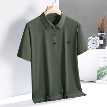 Летняя мужская футболка для гольфа из полиамидной ткани с коротким рукавом, шелк льда, быстросохнущая эластичная Повседневная футболка с коротким рукавом, Мужская рубашка поло для гольфа