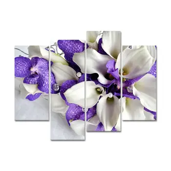 Цветок, Белые Фиолетовые цветы, 4 шт., бескаркасные картины на холсте, Настенная художественная картина для гостиной, Украшение дома