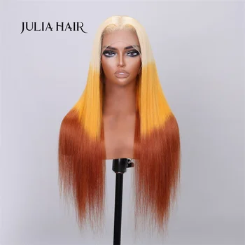 Julia Hair 13x4 Кружевной Парик Спереди От светлого до рыжевато-коричневого Цвета С обратным Омбре, Прямой Парик Из человеческих волос, предварительно выщипанный из волос младенца Плотностью 180%
