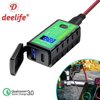 Зарядное устройство для мотоцикла Deelife USB, водонепроницаемый вольтметр для мотоцикла, розетка питания 12 В, быстрая зарядка, двойной порт