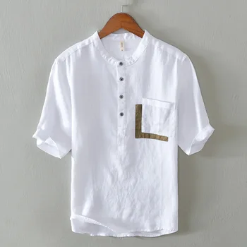 YZLDS 2023 Новая летняя футболка в стиле пэчворк, Мужская Свободная Повседневная льняная футболка с короткими рукавами, однотонная футболка, мужская одежда