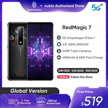 Глобальная версия игрового телефона nubia RedMagic 7 5G, Смартфон Snapdragon 8 Gen 1 с 64-мегапиксельной камерой, Мобильный телефон Red Magic 7 с 6,8 
