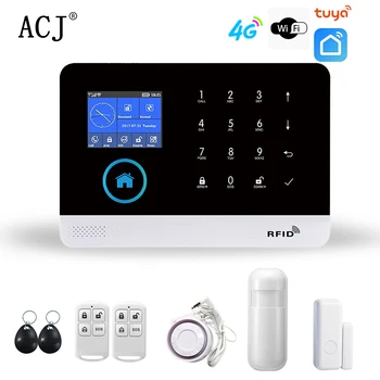 ACJ Wifi 4G GSM Умная Сигнализация PG103 Tuya Smart Life APP Control PIR Датчик Беспроводной Безопасности Умного Дома Поддержка Alexa