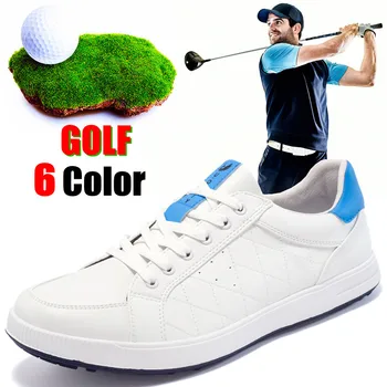 6 цветов, Новая мужская обувь для гольфа, Кожаная дышащая водонепроницаемая нескользящая обувь для тренировок, Белая, синяя, синяя Спортивная обувь