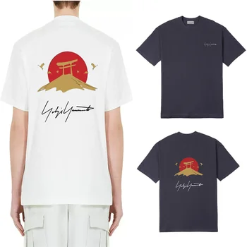 Йоджи Ямамото 23SS, Японская Мода, Восход Солнца, гора Фудзи, Хлопковая футболка с рисунком Для мужчин и женщин, Свободная трендовая футболка с короткими рукавами