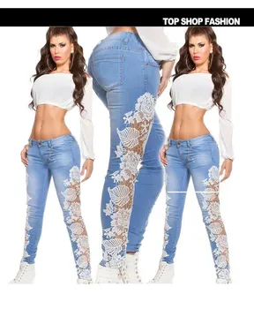 Новые сексуальные джинсы с кружевным вырезом из денима для женщин