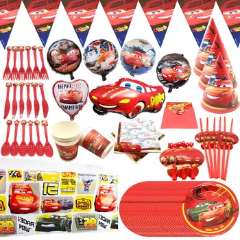 Disney Cars Lightning Mcqueen, Детские принадлежности для вечеринки с Днем рождения, Набор украшений, Одноразовая посуда, Скатерть, Тарелка, Чашка, Баннер