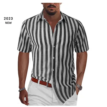 Летняя мужская рубашка в полоску для отдыха, мужская новая пляжная рубашка с короткими рукавами
