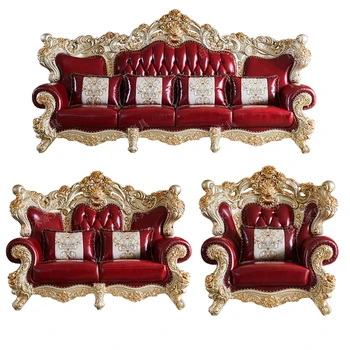 Европейский диван из натуральной кожи 124 Комбинации U-образной формы, Роскошная Французская вилла, элитная гостиная, Полный дом мебели из массива дерева
