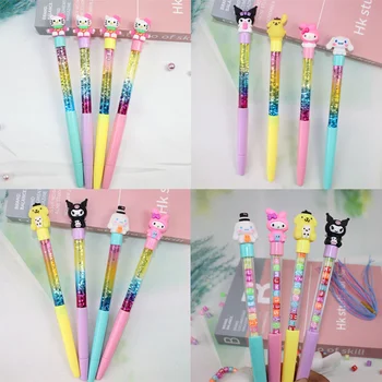 Sanrio12pcs Милая гелевая ручка Hello Kitty Kuromi, креативная, красочная, с мягкой резиновой головкой, с зыбучими песками, черно-синие, 0,5, экзаменационные ручки для студентов