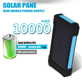 Внешний аккумулятор емкостью 20000 мАч, Солнечный блок питания, фонарик LEDSOS, быстрая зарядка, портативный водонепроницаемый блок питания для смарт-мобильного телефона