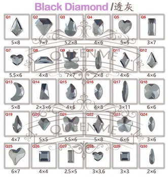 1440 шт. черные бриллиантовые подвески для ногтей, стеклянные стразы, без исправлений, плоское дно, смешанные формы, сделай сам, дизайн ногтей, 3D украшения для маникюра