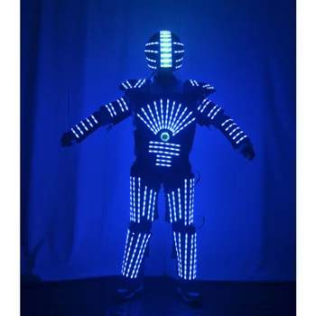 Фестиваль LED Robot Men Party Costume Цирк Радужный Светящийся Костюм Сценическое Представление Хэллоуин Ночной Клуб Рейв Шлем Одежда