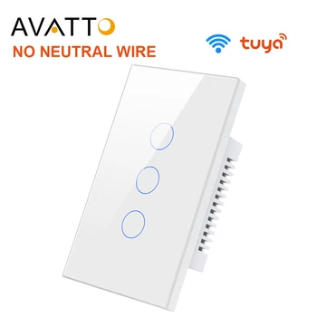 Переключатель Wi-Fi AVATTO Tuya Не требуется нейтральный провод, RF433 Выключатель света для Умного дома US 1/2/3 Работает для Alexa Google Home