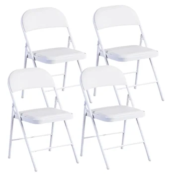 Складной стул SUGIFT Premium с виниловой обивкой, металлический, 4 упаковки, Белый стул для улицы