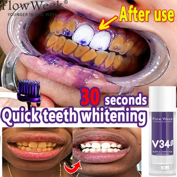 V34 Pro Фиолетовый Корректор Зубная Паста Для Отбеливания зубов, Зубная паста Для ухода За эмалью, Зубная паста для интенсивного удаления пятен, уменьшения пожелтения